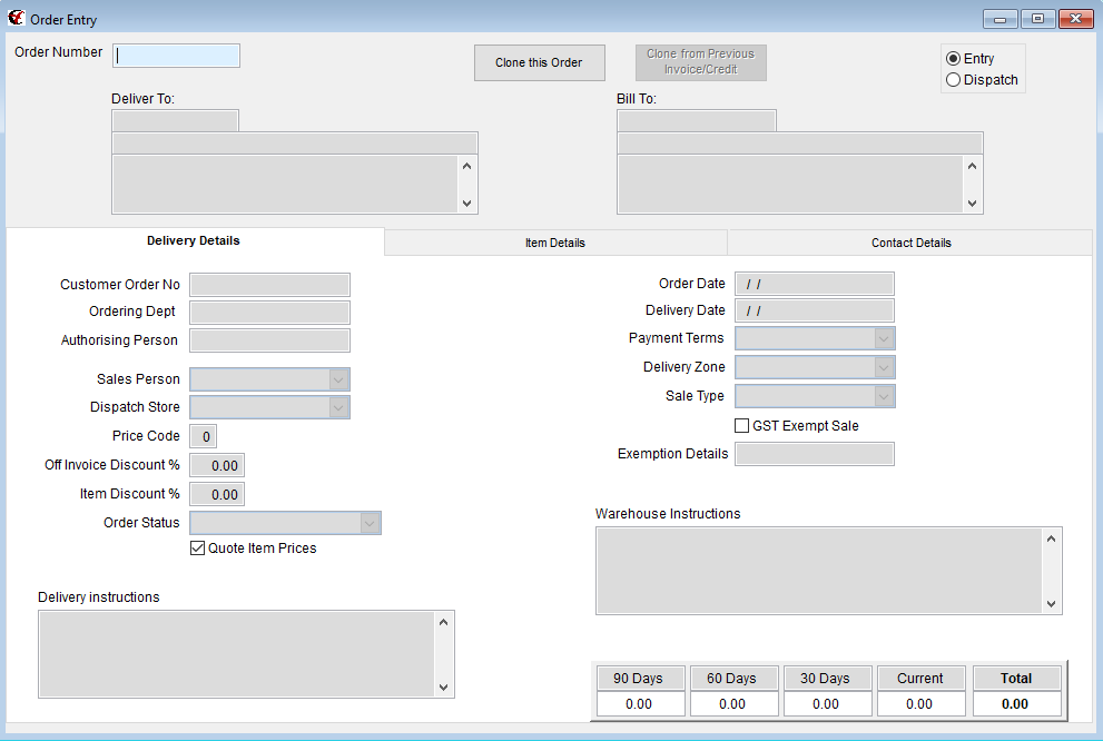 Order Entry Delivery Details