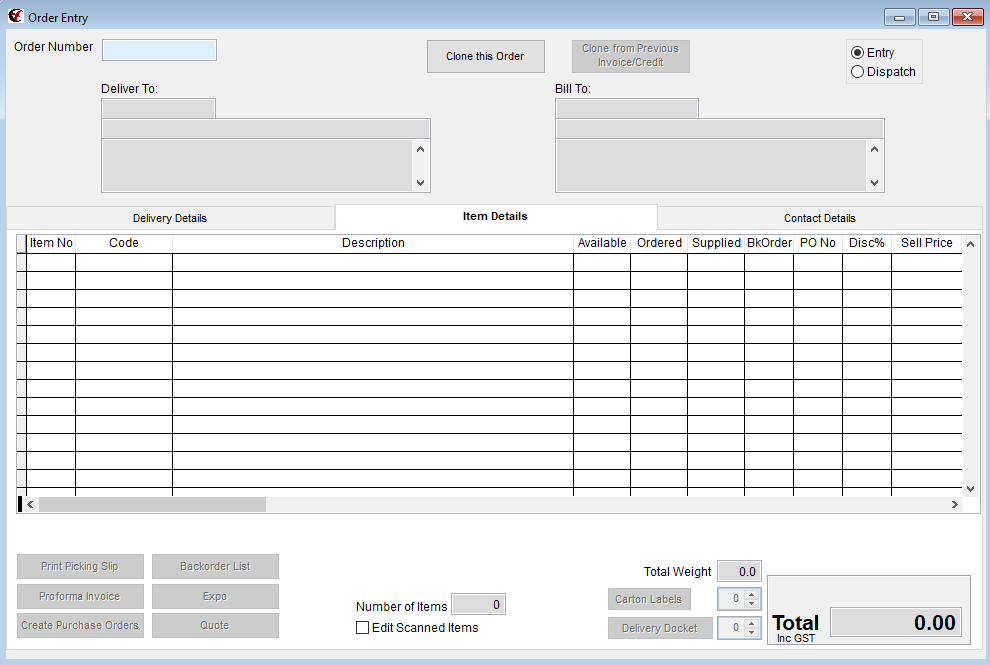 Order Entry Item Details